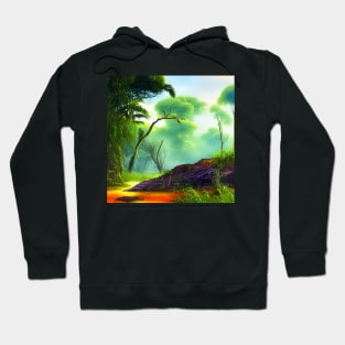 Landscape Painting with Tropical Plants and Lake, Scenery Nature Hoodie